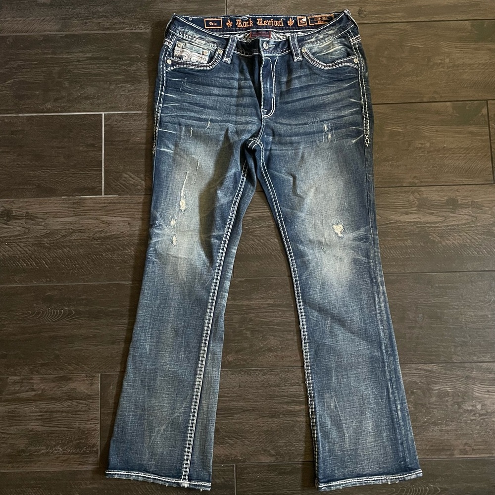 Rock Revival Women's Distressed Blue Boot Cut Jeans